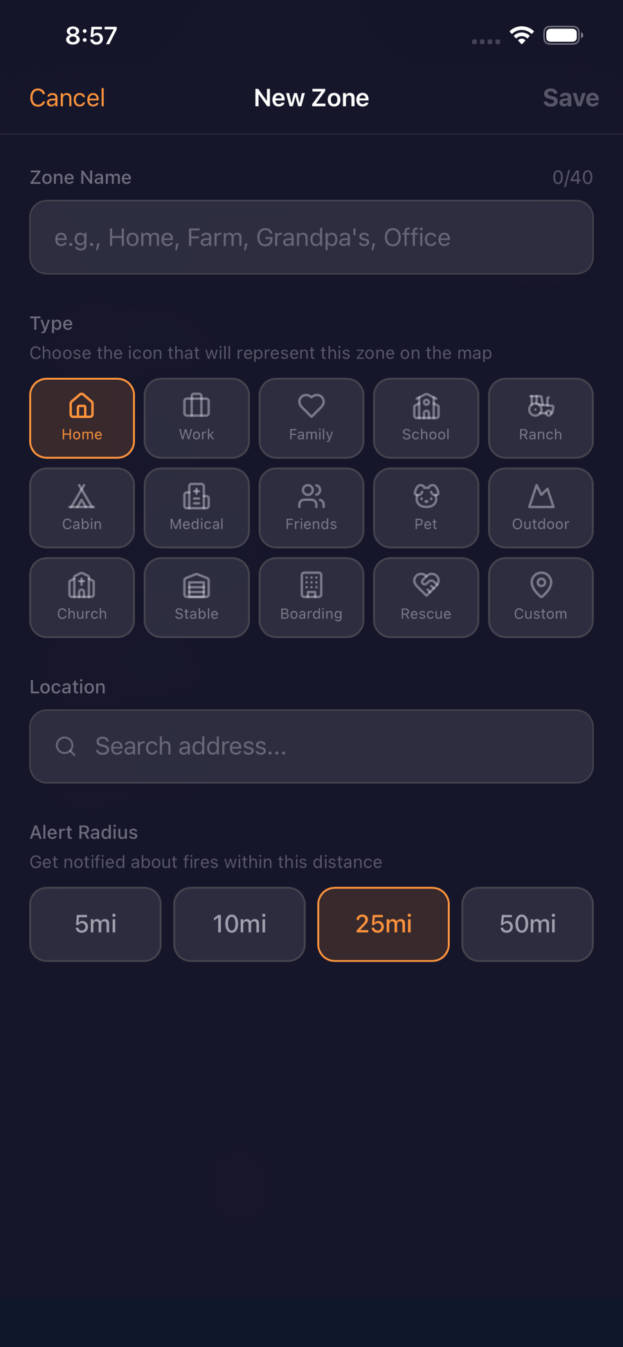 Add alert zones by radius